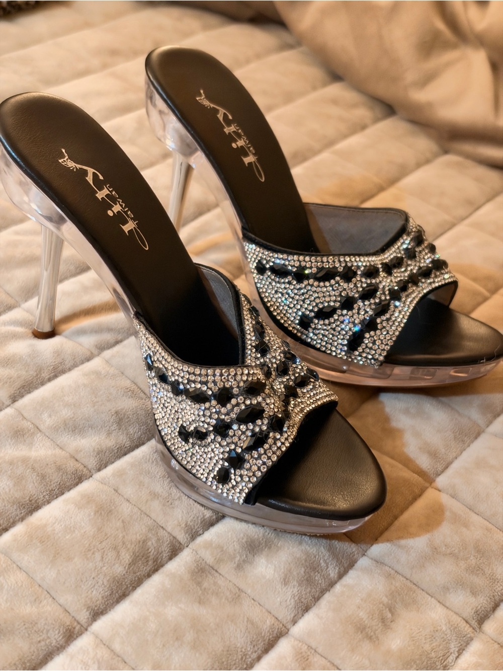 Black Rhinestone Slide Heels - Picture 3 of 3